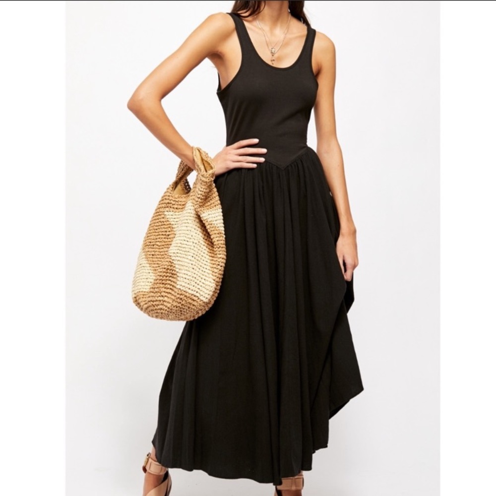 Free People Black Midi Dress with Scoop Neck - Picture 7 of 15